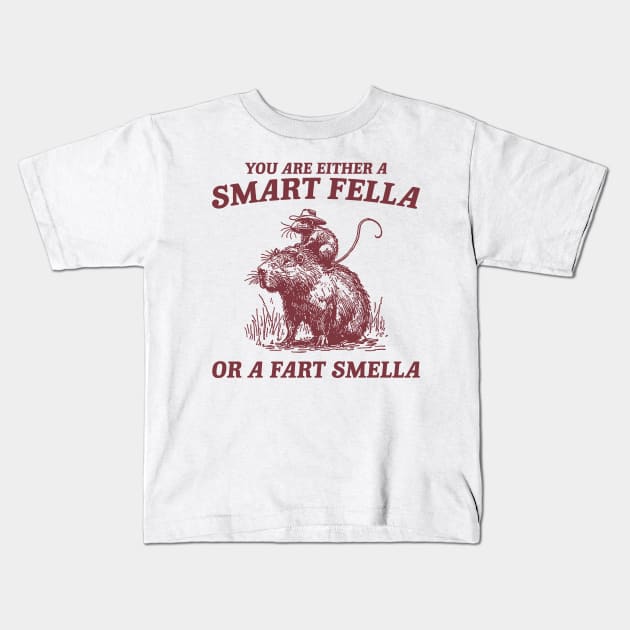 Are You A Smart Fella Or Fart Smella Vintage Shirt, Funny Rat Riding Cabybara Kids T-Shirt by ILOVEY2K